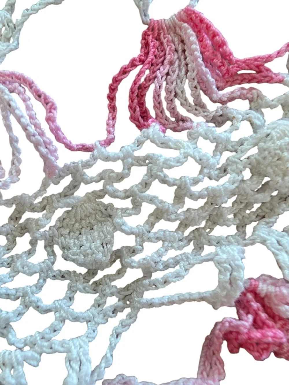 Handmade Crochet Round Doily - Pink & White